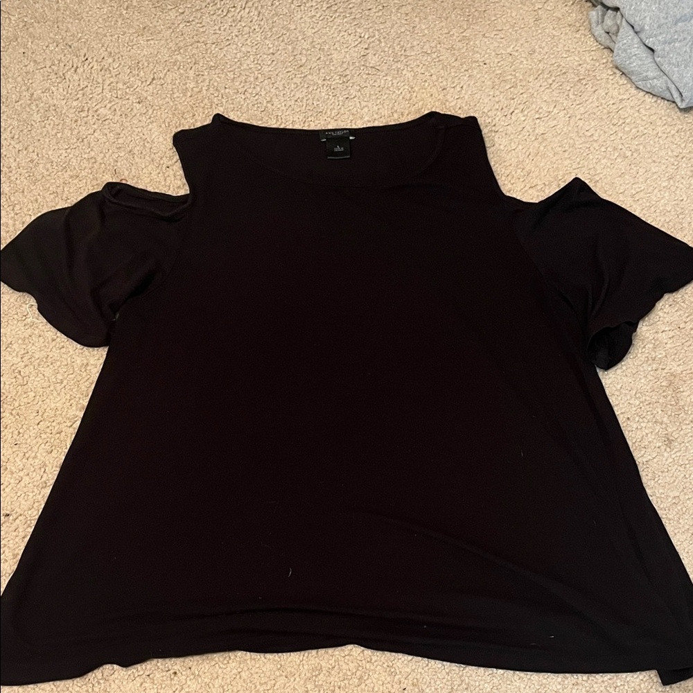 Ann Taylor Factory Black Cold-Shoulder Short Sleeve Top